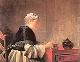Jean Baptiste Simeon Chardin Famous Paintings - Lady Taking Tea